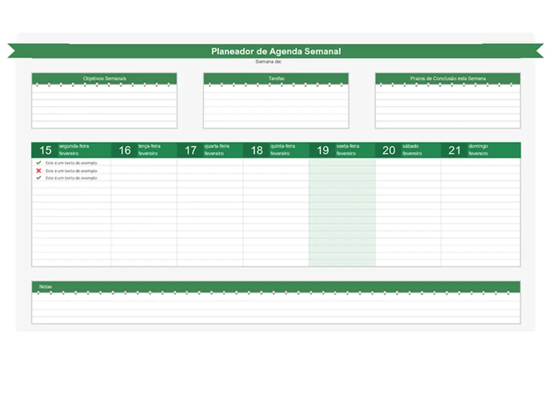 Planeador de agenda semanal green modern-simple