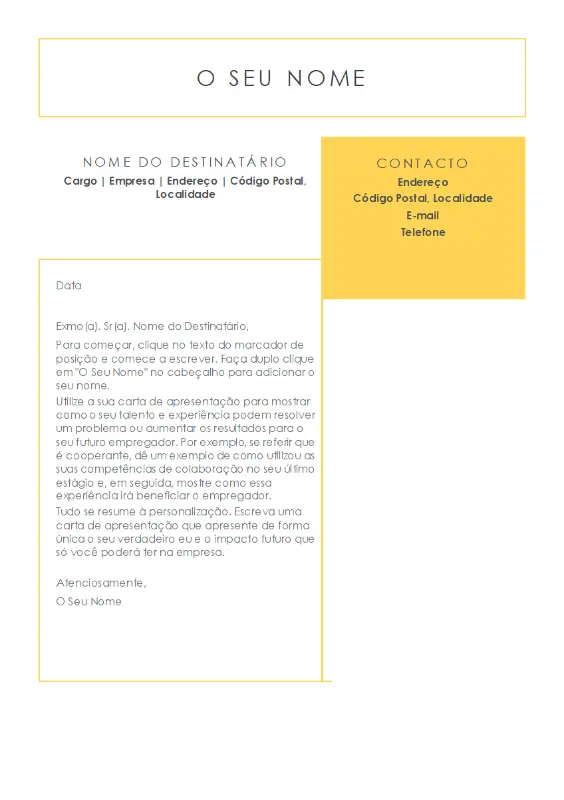 Carta de apresentação elegante e simples, concebida pela MOO yellow modern-simple