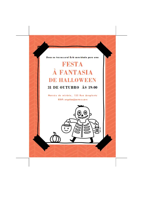Convite Esqueleto de Halloween black whimsical-line