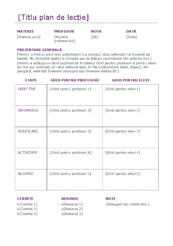 Planificator zilnic de lecții (color) purple modern simple