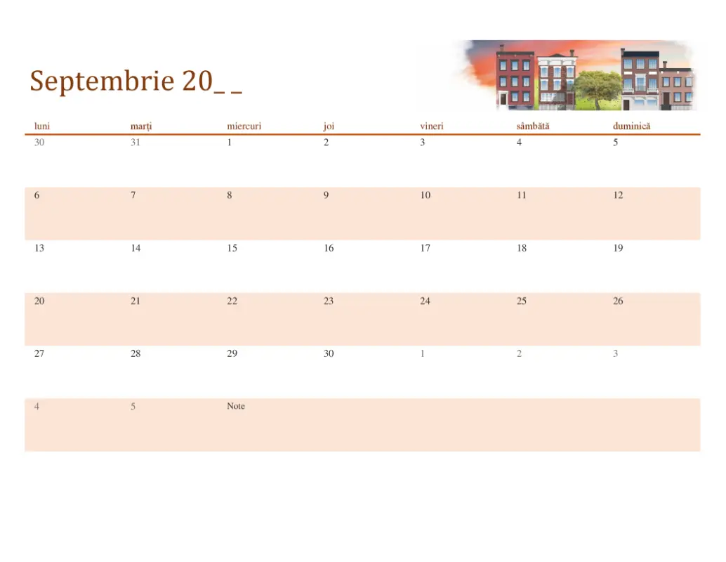 Calendar pentru orice an, cu ilustrații de sezon modern-simple