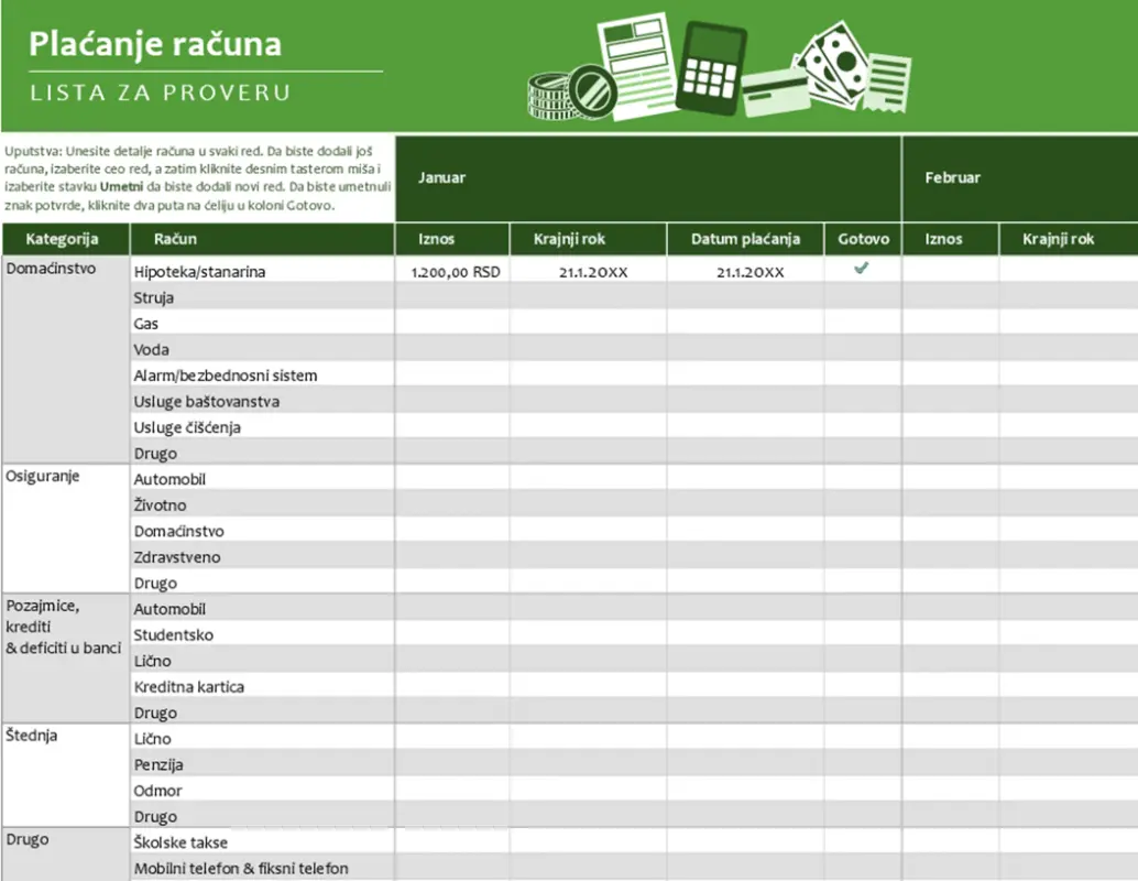 Lista za proveru plaćanja računa green modern simple