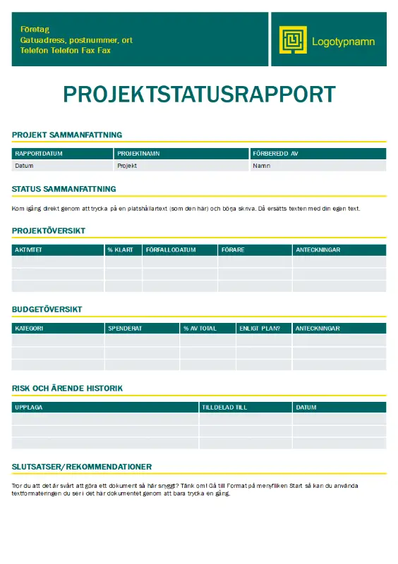 Projektstatusrapport green modern simple