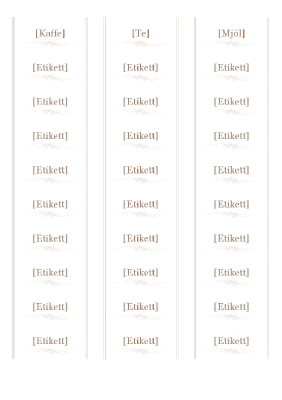 Etiketter till burkar (designen Redskap, 30 per sida, kompatibel med Avery 5160) whimsical line