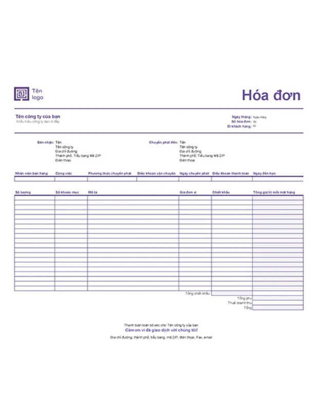 Hóa đơn bán hàng (Thiết kế dòng đơn giản) purple modern-simple
