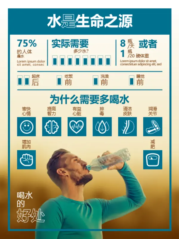 饮用水信息海报 blue modern-simple