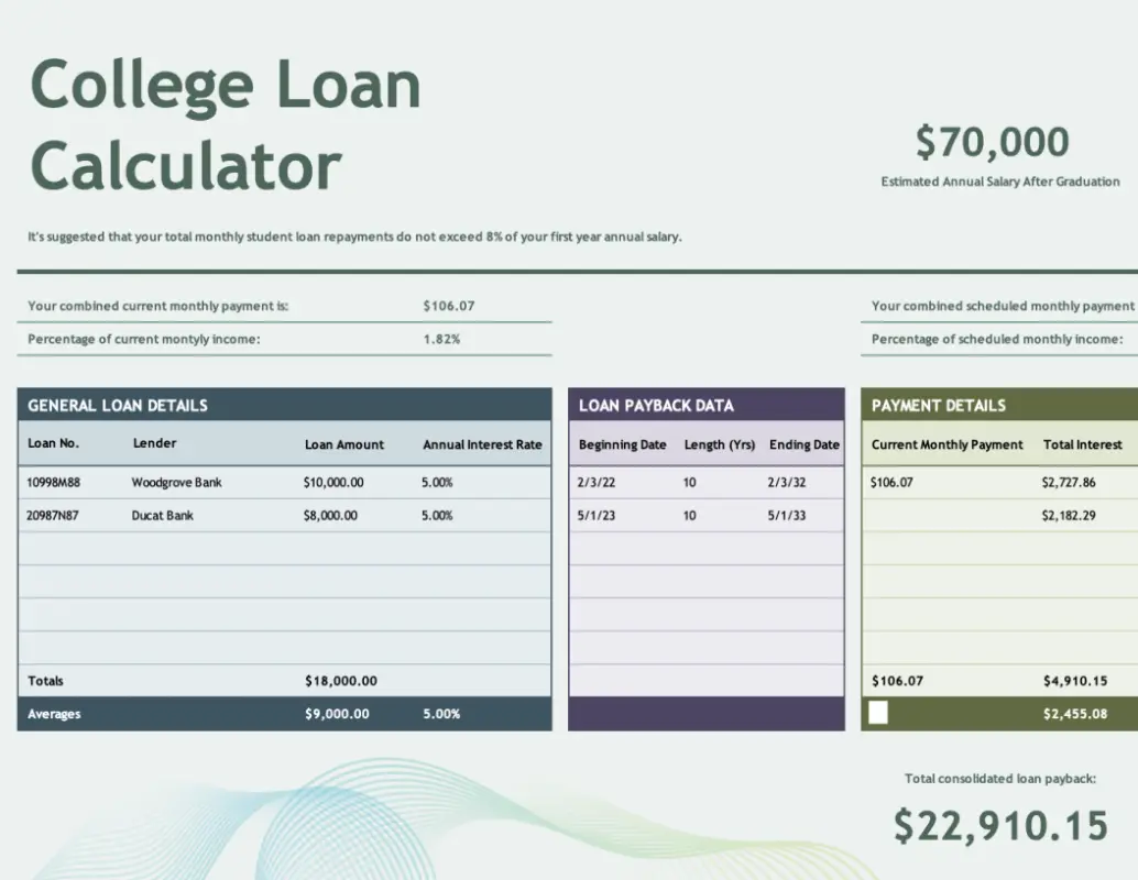 College loan calculator green modern-simple